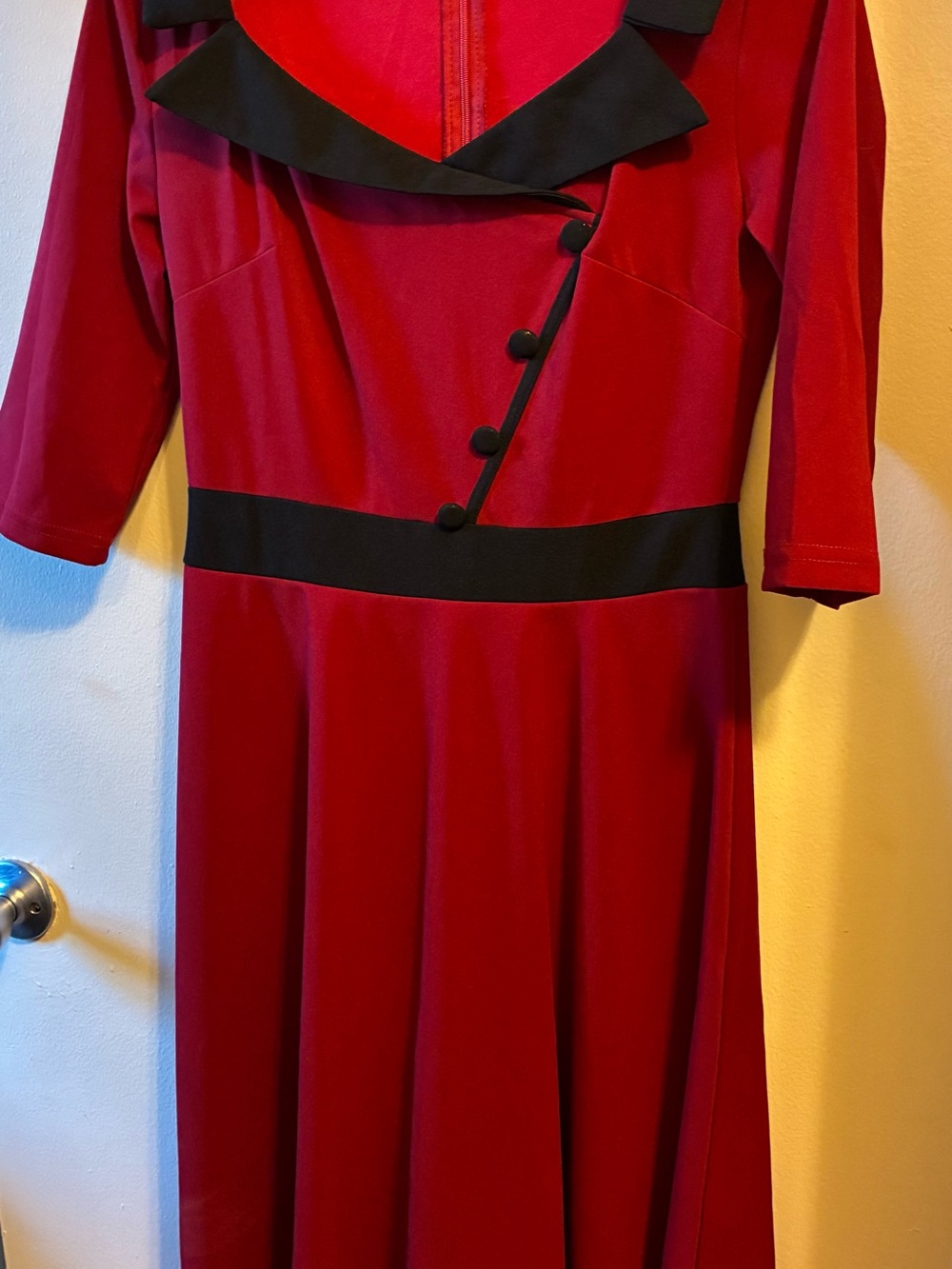 Red and Black Contrast Fit-and-Flare Kids Dress